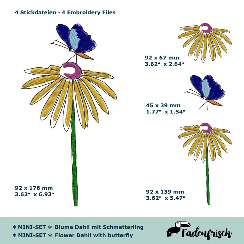 Diseño flor Dahli - Paquete de 4 disenos - Descargar archivo de matrices de bordados de FADENFRISCH