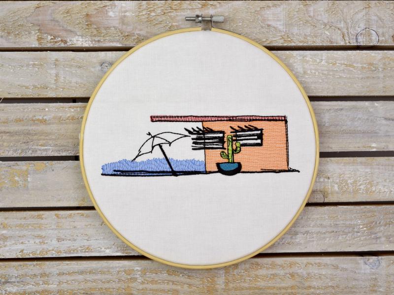 Stickmotiv happy Strandhaus für den Urlaub am See - Download Stickdatei von FADENFRISCH