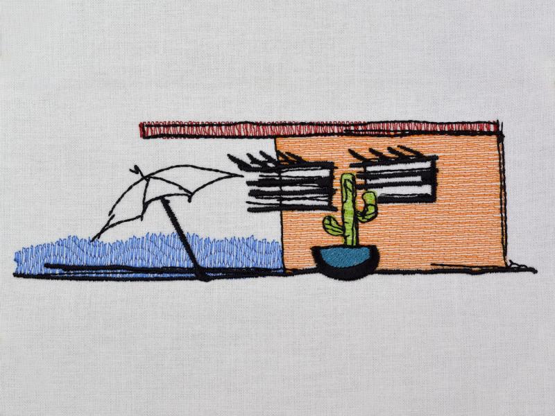 Stickmotiv Strandhaus für den Sommer am Ozean - Download Stickdatei von FADENFRISCH