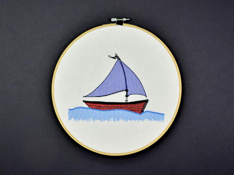 Diseño barco de vela con viento y olas - Descargar archivo de matrices de bordados de FADENFRISCH