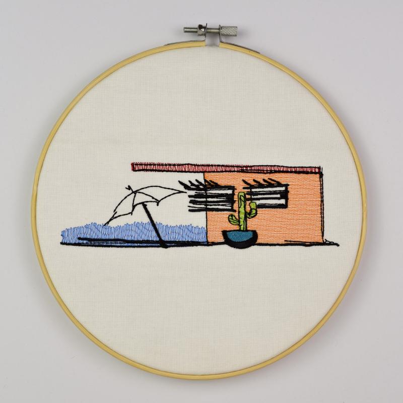 Stickmotiv happy Strandhaus für die Strandparty - Download Stickdatei von FADENFRISCH